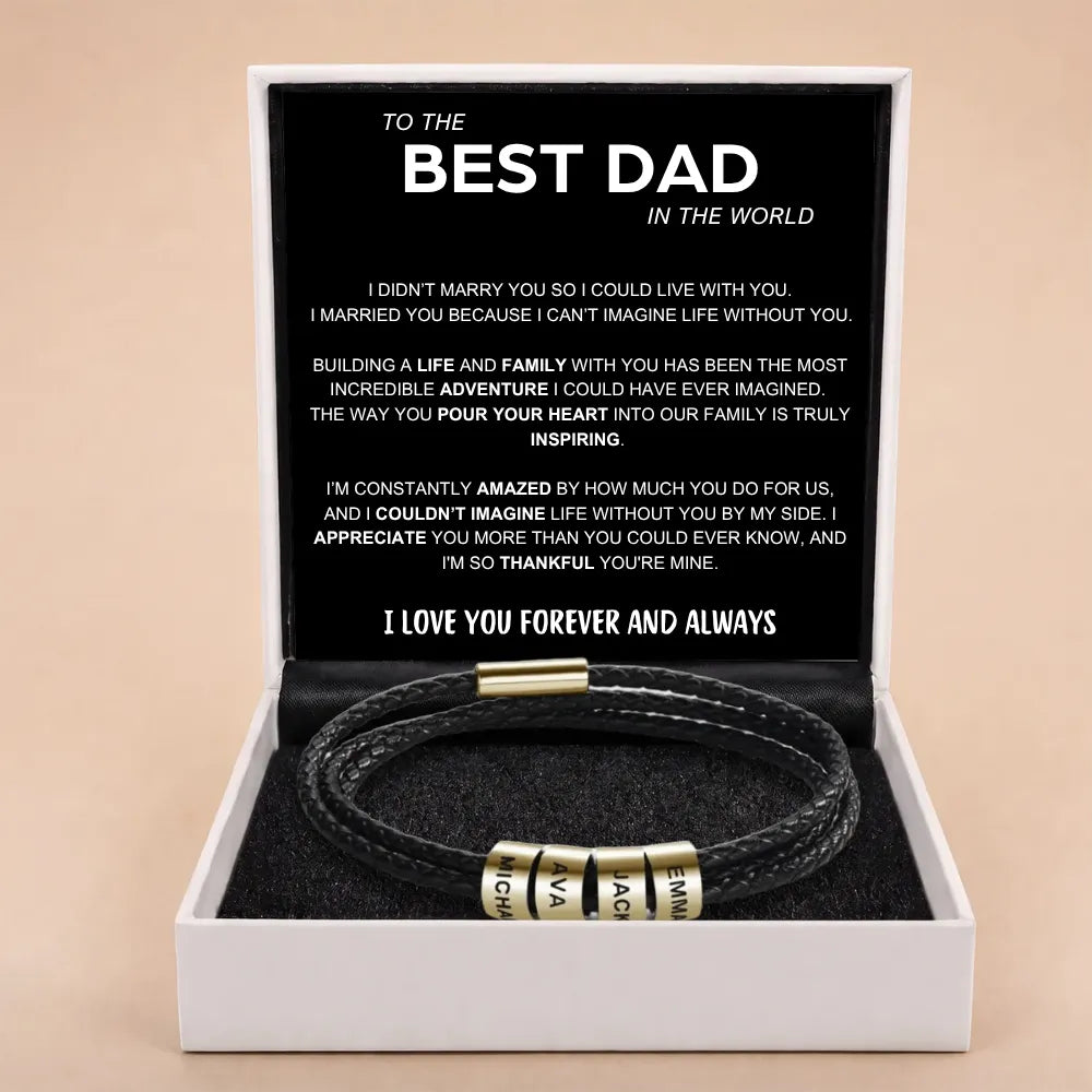 Best Dad In The World - Inner Circle Timeless Bracelet with Engraved Name Beads