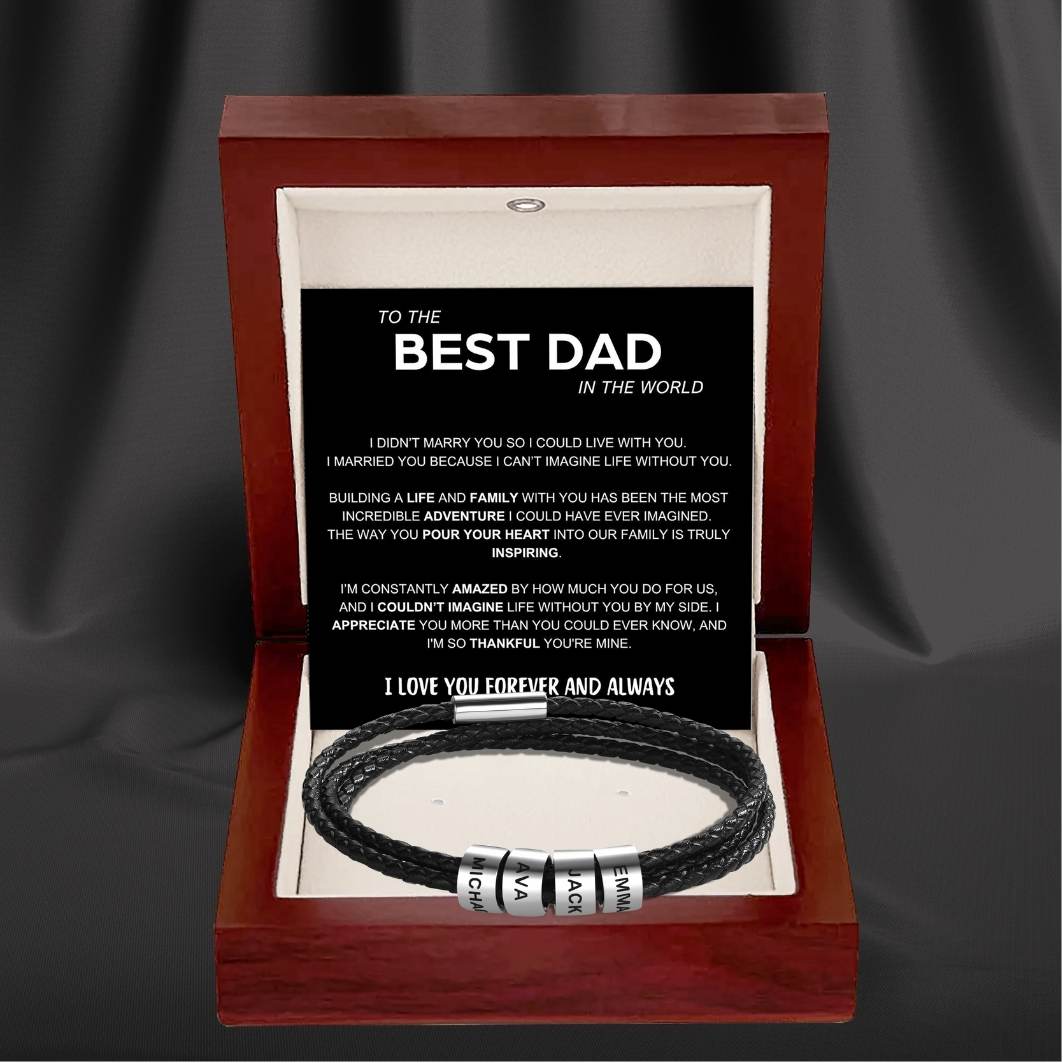 Best Dad In The World - Inner Circle Timeless Bracelet with Engraved Name Beads