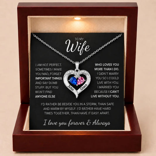 To My Wife - Together Forever Birthstone Heart Necklace