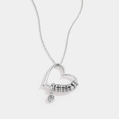 Charming Heart Necklace with Engraved Name Beads