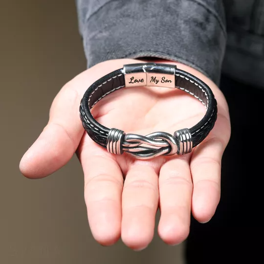To Our Son - 'Forever Linked Together' Braided Leather Bracelet