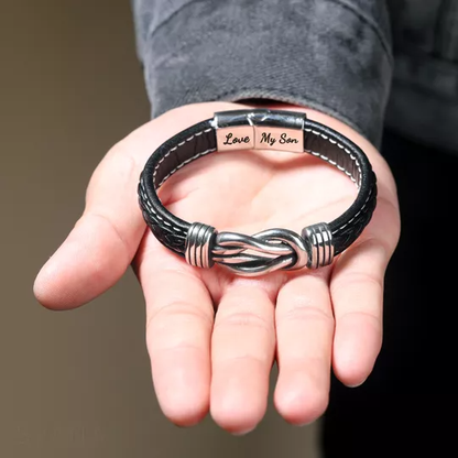 To Our Son - 'Forever Linked Together' Braided Leather Bracelet