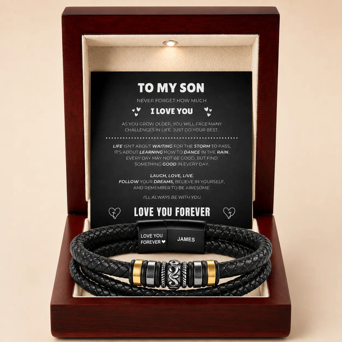 To My Son – ‘Love You Forever’ Personalised Name Bracelet