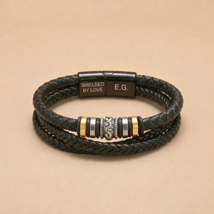 Braided Leather Bracelet Engraved For Grandson