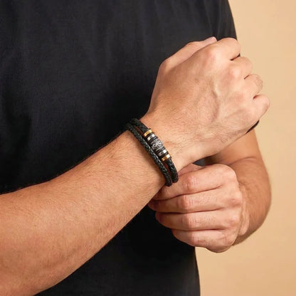 Braided Leather Bracelet Engraved For Grandson