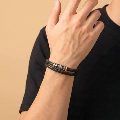 Braided Leather Bracelet Engraved For Grandson