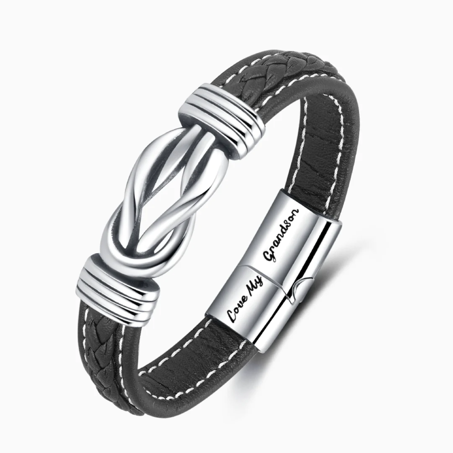 To My Grandson - Forever Linked Together Braided Leather Bracelet