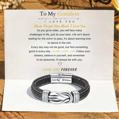 To My Grandson - Forever Linked Together Braided Leather Bracelet