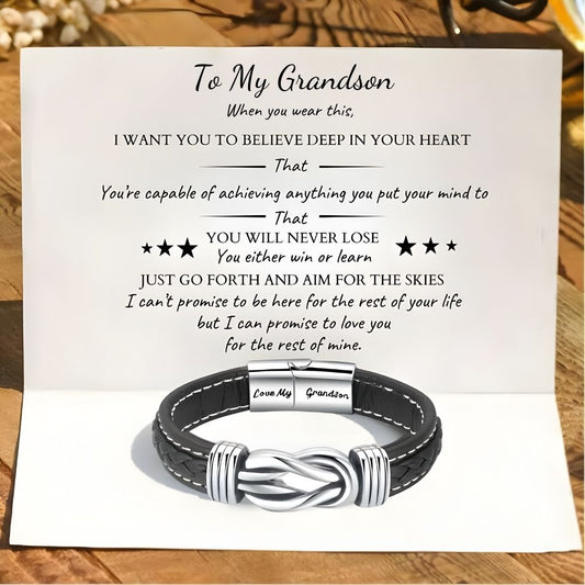 To My Grandson - Forever Linked Together Braided Leather Bracelet