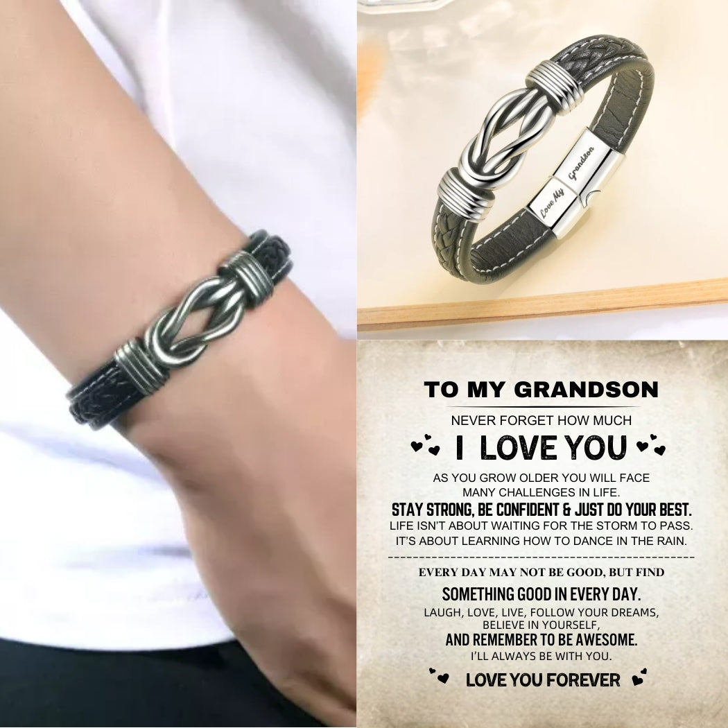To My Grandson - Forever Linked Together Braided Leather Bracelet