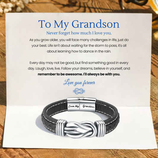 To My Grandson - Forever Linked Together Braided Leather Bracelet