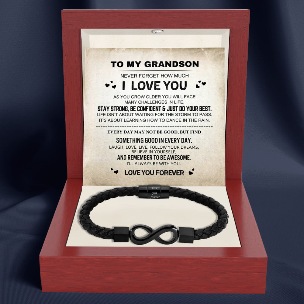 To My Grandson 'Love you forever' Engraved Infinity Braided Bracelet