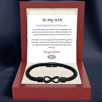 To My Son 'Love you forever' Engraved Infinity Braided Bracelet