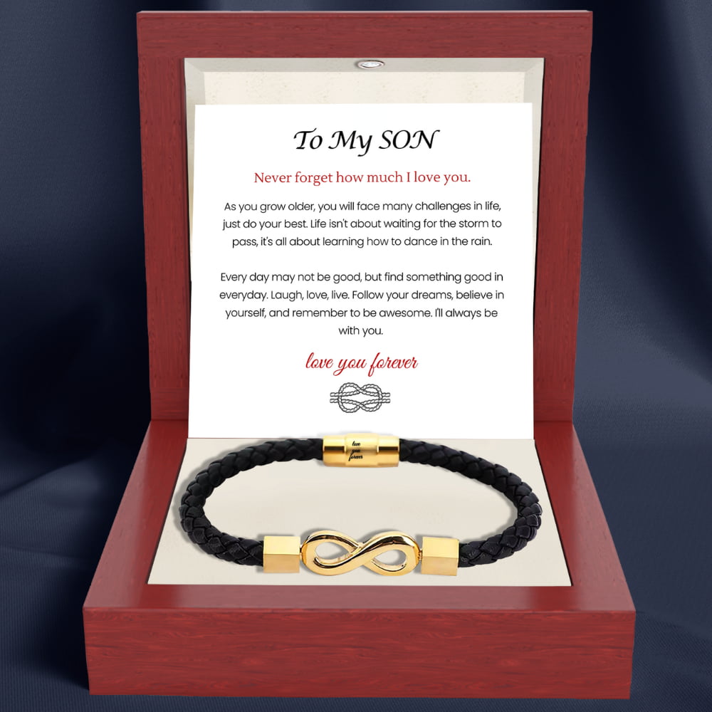 To My Son 'Love you forever' Engraved Infinity Braided Bracelet