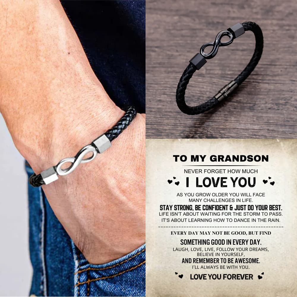 To My Grandson 'Love you forever' Engraved Infinity Braided Bracelet