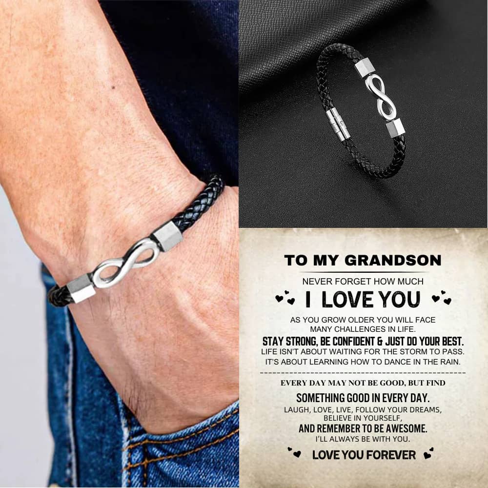 To My Grandson 'Love you forever' Engraved Infinity Braided Bracelet