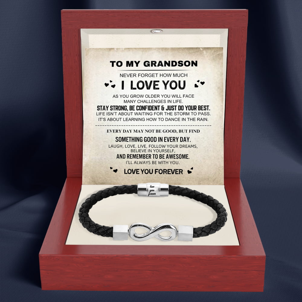To My Grandson 'Love you forever' Engraved Infinity Braided Bracelet