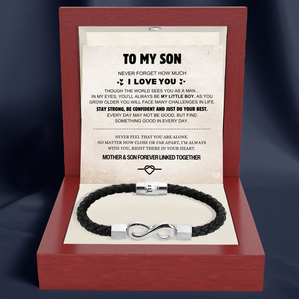 To My Son 'Love you forever' Engraved Infinity Braided Bracelet
