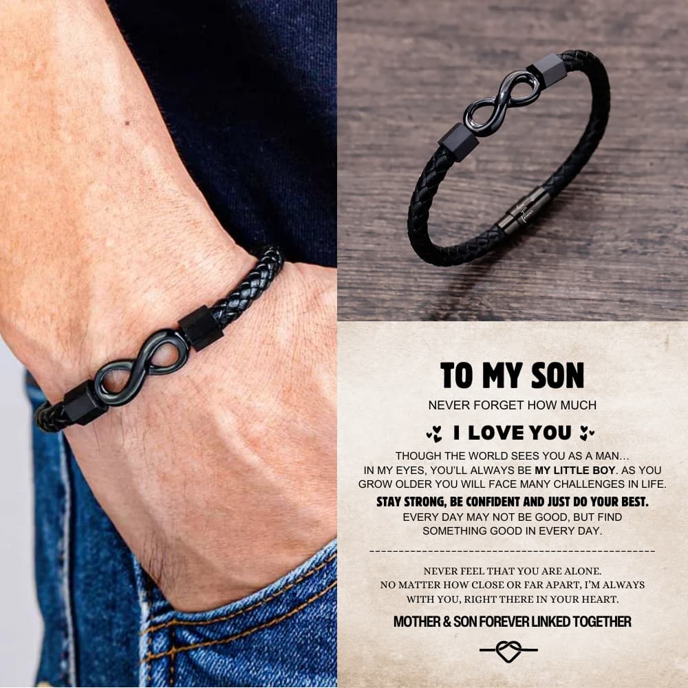 To My Son 'Love you forever' Engraved Infinity Braided Bracelet