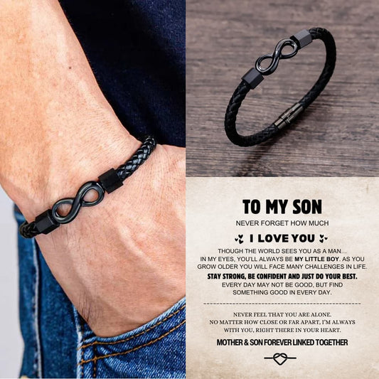To My Son 'Love you forever' Engraved Infinity Braided Bracelet