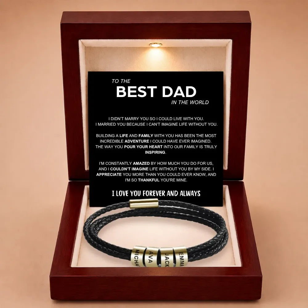 Best Dad In The World - Inner Circle Timeless Bracelet with Engraved Name Beads