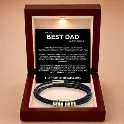 Best Dad In The World - Inner Circle Timeless Bracelet with Engraved Name Beads