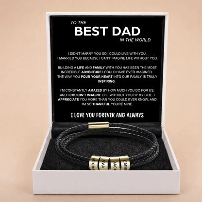 Best Dad In The World - Inner Circle Timeless Bracelet with Engraved Name Beads
