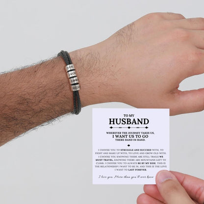 To My Husband - Inner Circle Timeless Bracelet with Engraved Name Beads