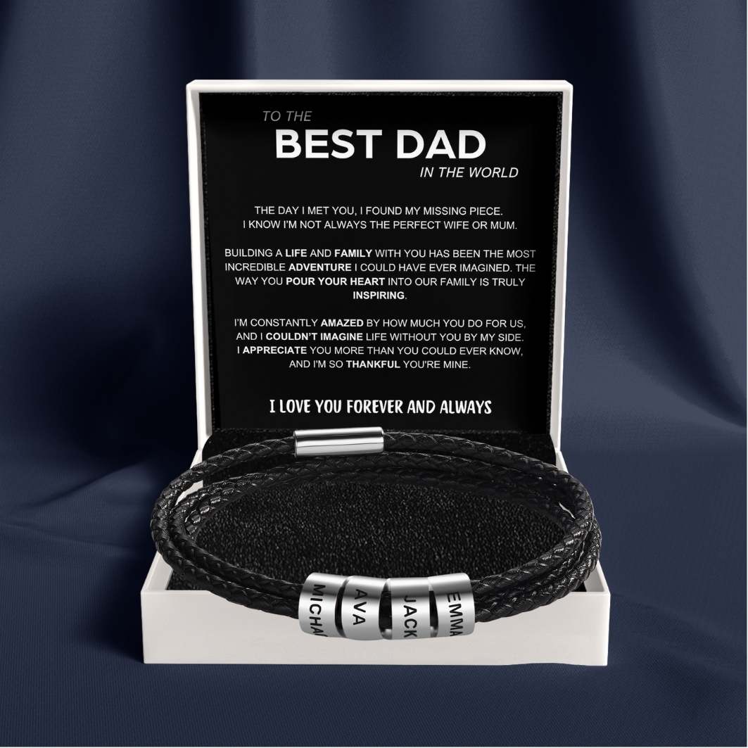 Inner Circle Timeless Bracelet with Engraved Name Beads - Best Dad In The World