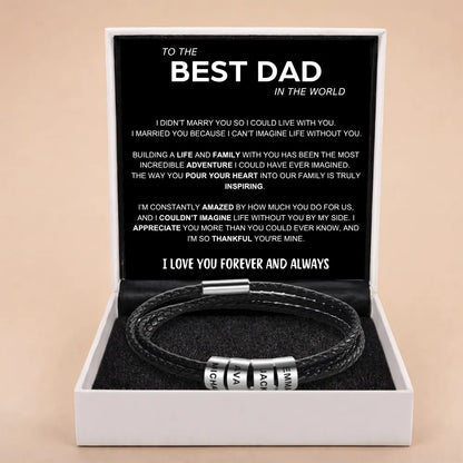 Best Dad In The World - Inner Circle Timeless Bracelet with Engraved Name Beads