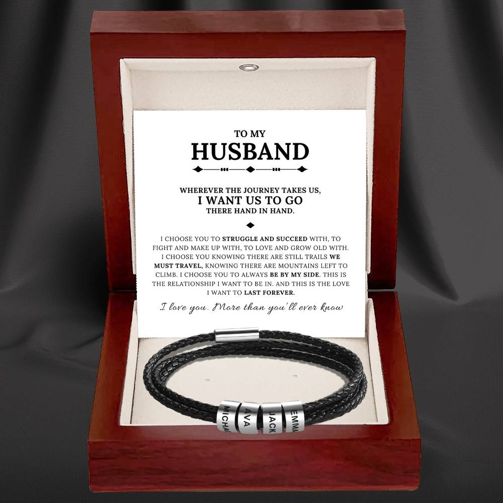 To My Husband - Inner Circle Timeless Bracelet with Engraved Name Beads