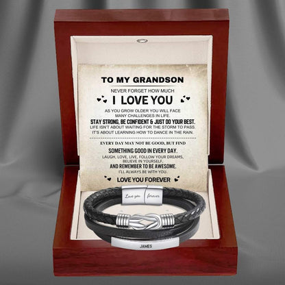 To My Grandson - Infinite Love Personalized Bar Bracelet