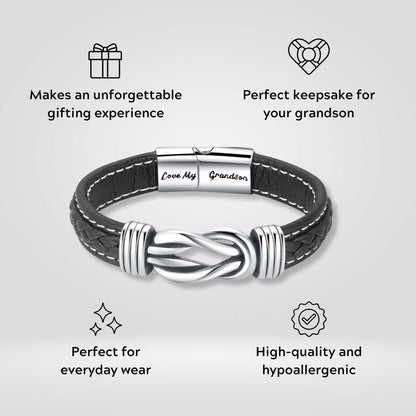 To My Grandson - Forever Linked Together Braided Leather Bracelet