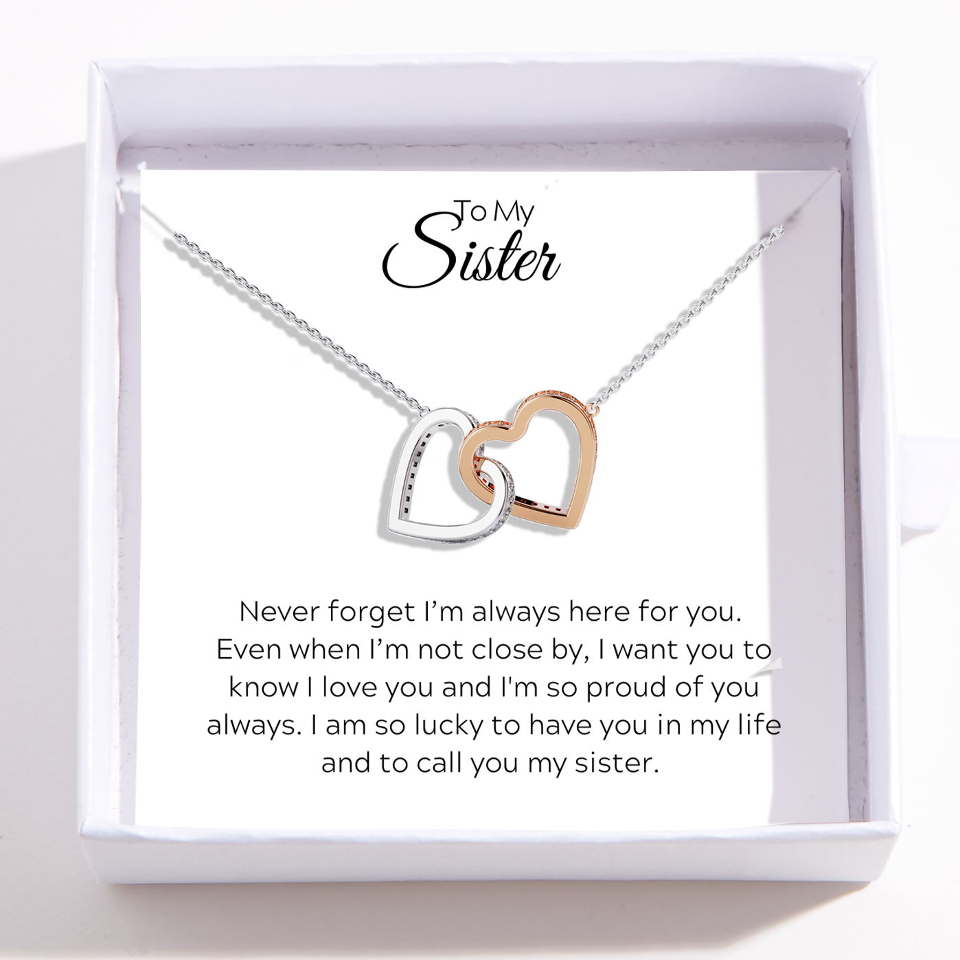 Interlocking Hearts Sisters Necklace - Sterling Silver - Lucky To Have You