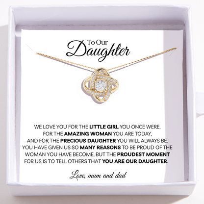 Daughter Necklace from Mum and Dad - Love Knot Pendant - Meaningful Gift From Parents