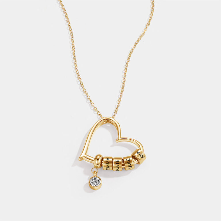 Charming Heart Necklace with Engraved Name Beads For Wife