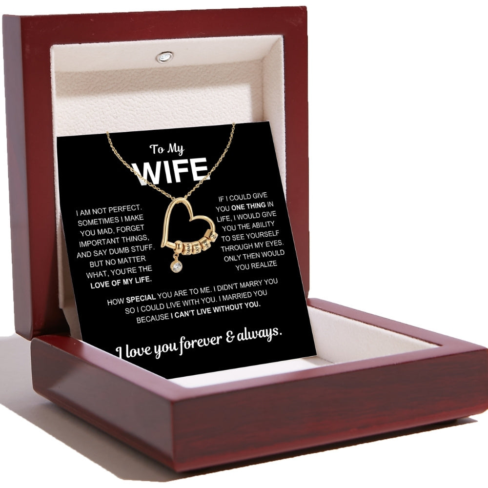 Charming Heart Necklace with Engraved Name Beads for Wife