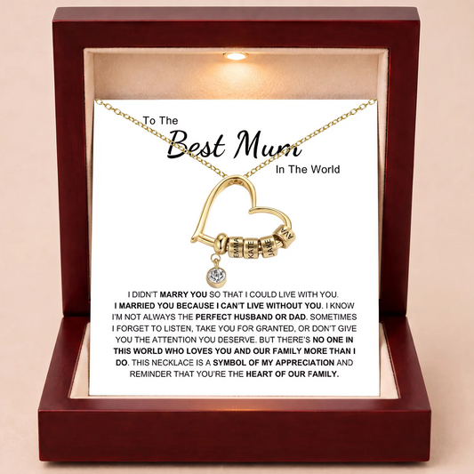 Charming Heart Necklace with Engraved Name Beads For Mum