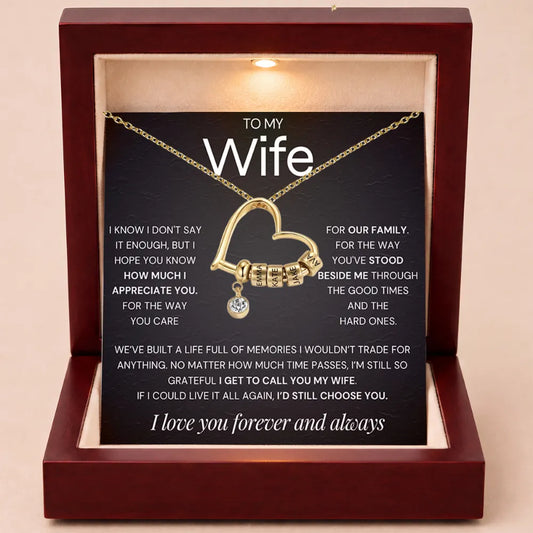 Charming Heart Engraved-Bead Necklace for Wife - Grateful To Call You My Wife