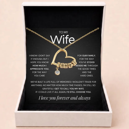 Charming Heart Engraved-Bead Necklace for Wife - Grateful To Call You My Wife