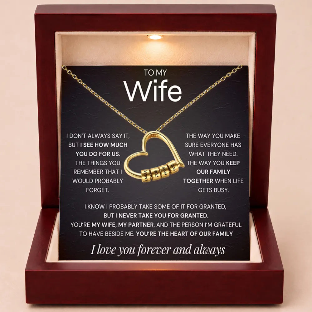 Charming Heart Engraved-Bead Necklace for Wife - Never Take You For Granted