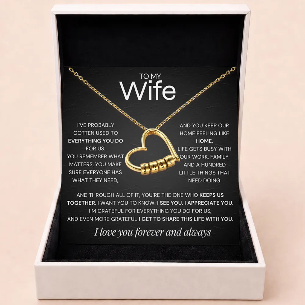 Charming Heart Engraved-Bead Necklace for Wife - One Who Keeps Us Together
