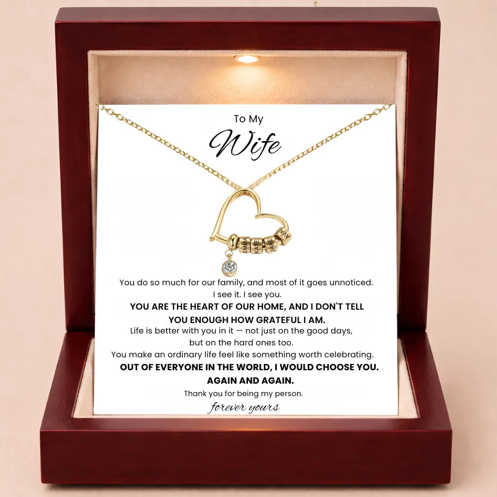 Charming Heart Engraved-Bead Necklace for Wife - You Are The Heart Of Our Home