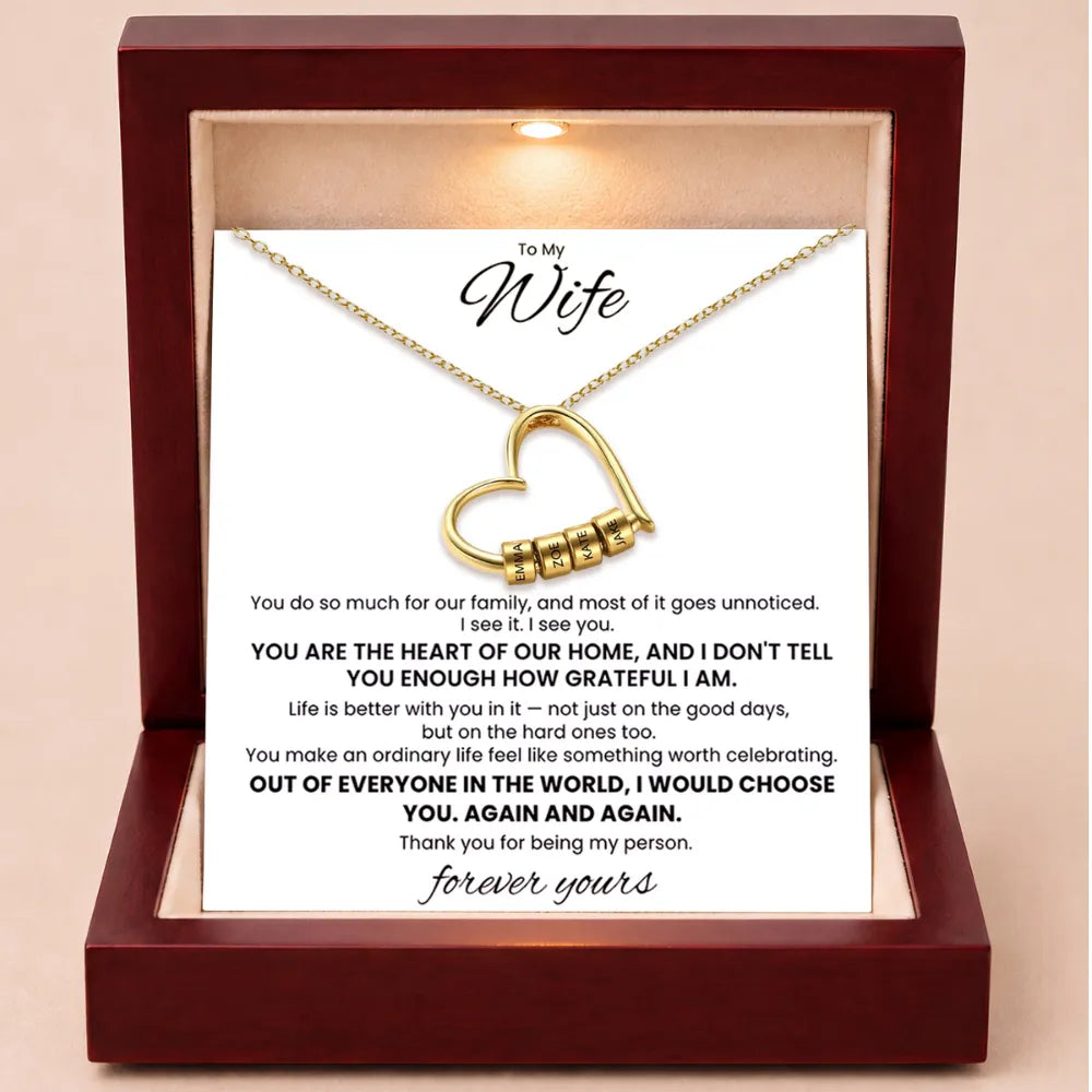 Charming Heart Engraved-Bead Necklace for Wife - You Are The Heart Of Our Home