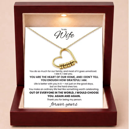 Charming Heart Engraved-Bead Necklace for Wife - You Are The Heart Of Our Home
