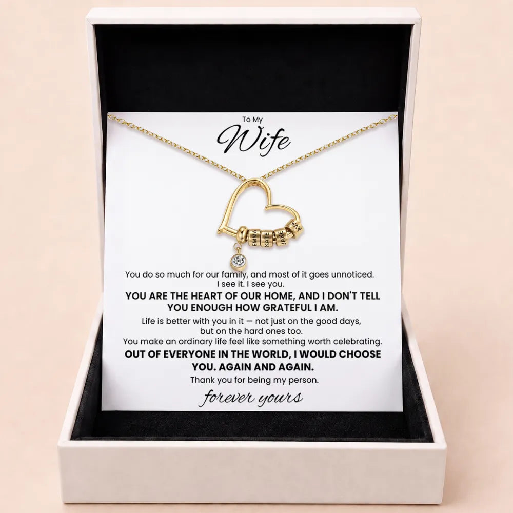 Charming Heart Engraved-Bead Necklace for Wife - You Are The Heart Of Our Home
