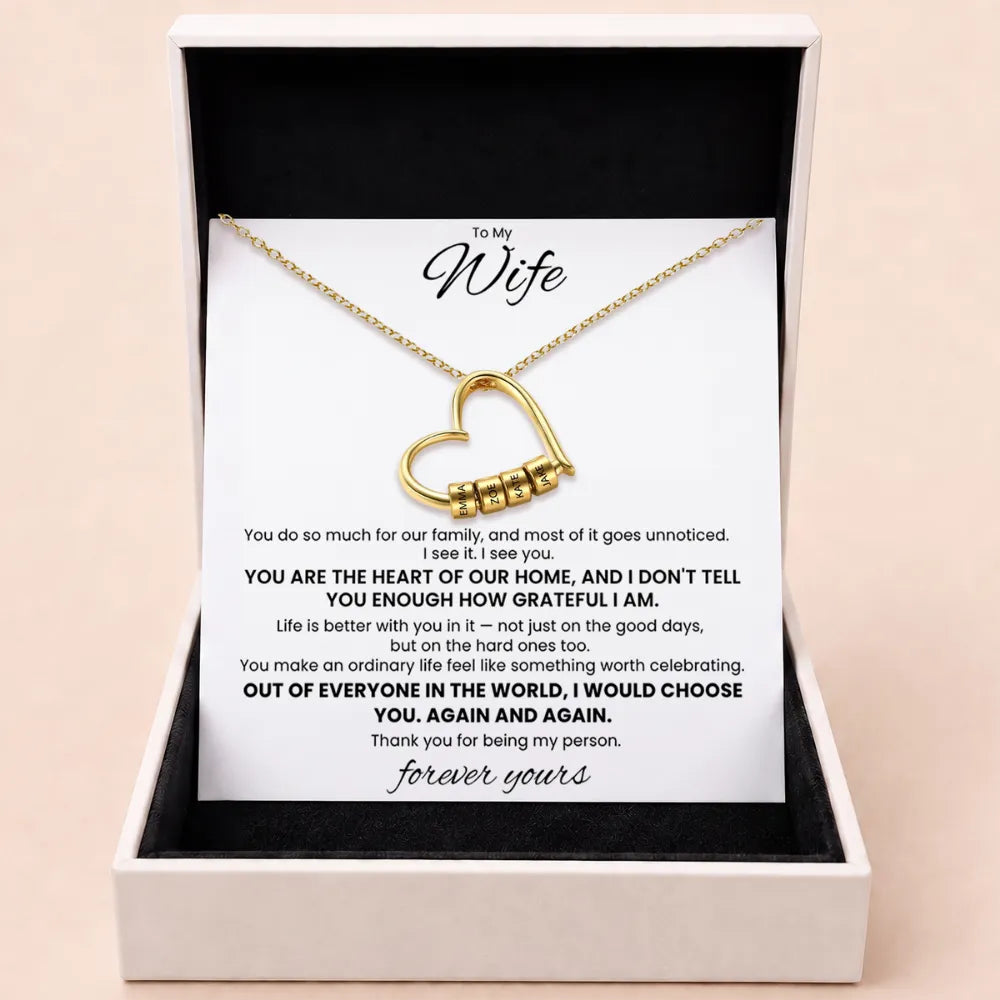 Charming Heart Engraved-Bead Necklace for Wife - You Are The Heart Of Our Home