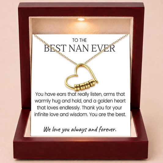 Charming Heart Engraved-Bead Necklace for Grandma