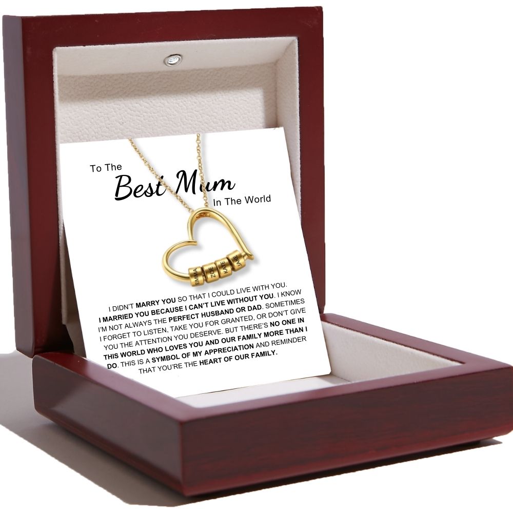 Charming Heart Necklace with Engraved Name Beads For Mum
