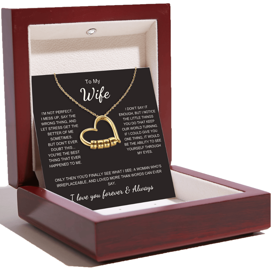 Charming Heart Necklace with Engraved Name Beads